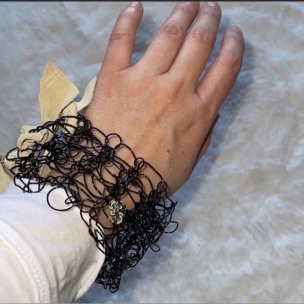 HANDCRAFTED hand knitted wire necklace or bracelet by me with leather straps NWT - Picture 12 of 15